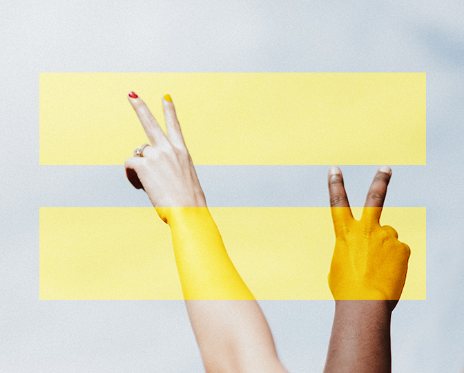 Equality symbol with two hands giving peace sign